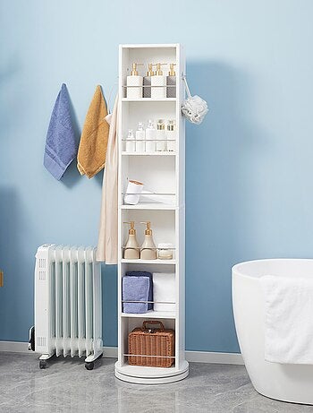 Meuble colonne de salle de bain pivotant 36 x 36 x 171 cm blanc