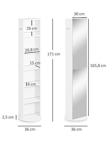 Meuble colonne de salle de bain pivotant 36 x 36 x 171 cm blanc