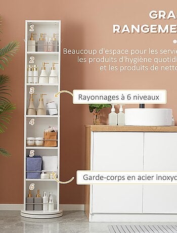 Meuble colonne de salle de bain pivotant 36 x 36 x 171 cm blanc