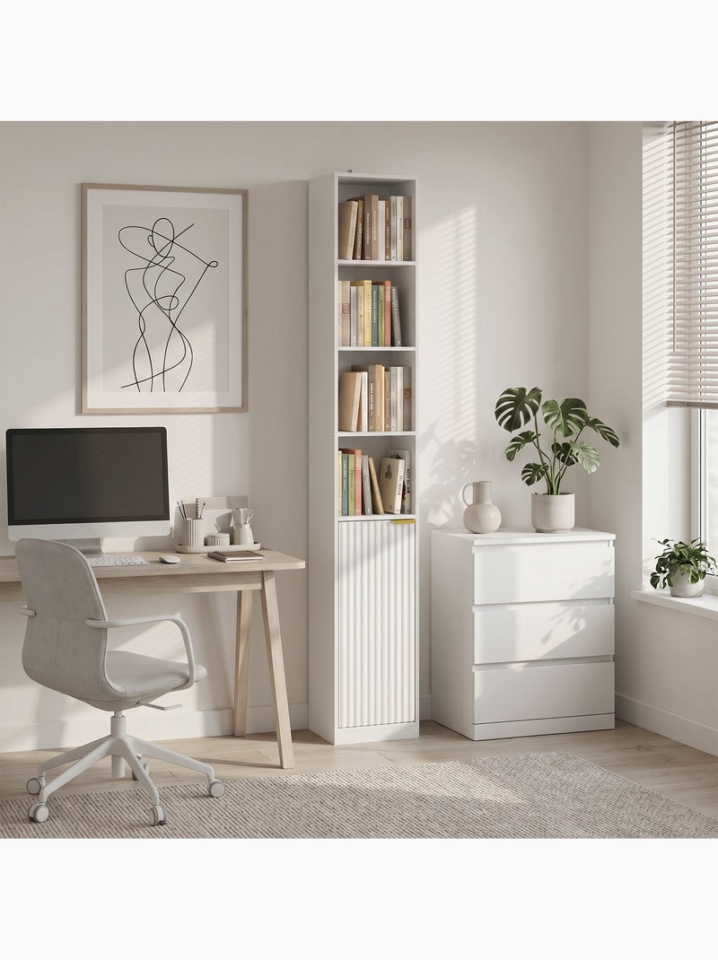 Meuble colonne design porte effet cannelé poignée métal doré Blanc Blanc - Kiabi