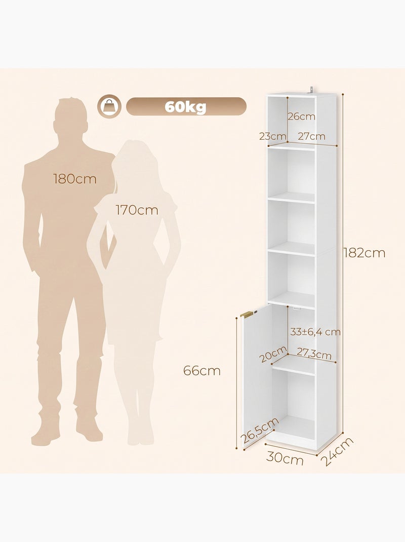 Meuble colonne design porte effet cannelé poignée métal doré Blanc Blanc - Kiabi