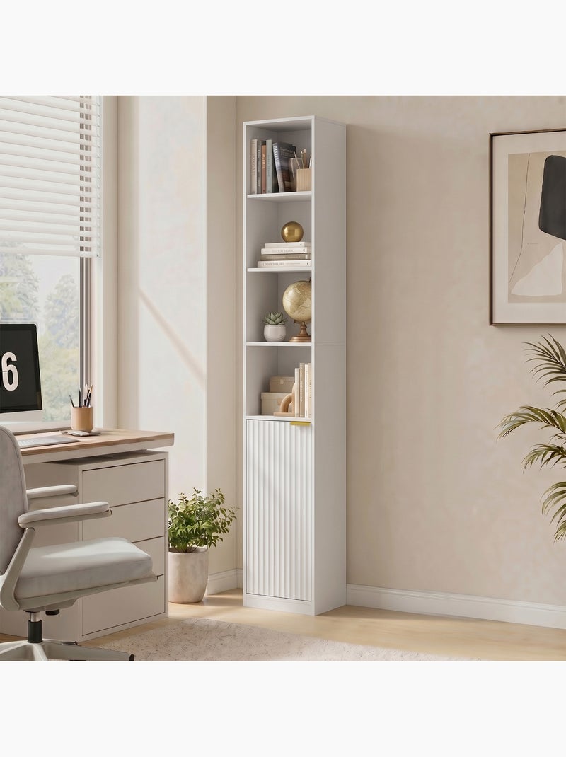Meuble colonne design porte effet cannelé poignée métal doré Blanc Blanc - Kiabi