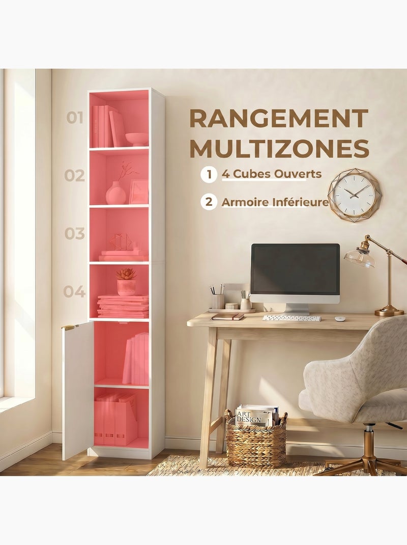 Meuble colonne design porte effet cannelé poignée métal doré Blanc Blanc - Kiabi