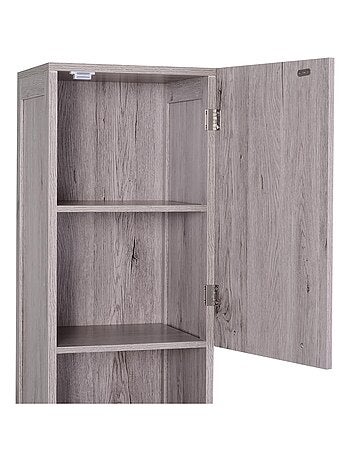 Meuble colonne rangement salle de bain 2 placards avec étagère + 2 niches gris
