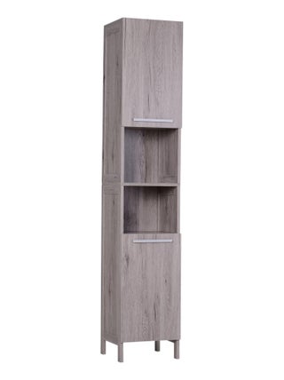 Meuble colonne rangement salle de bain 2 placards avec étagère + 2 niches gris