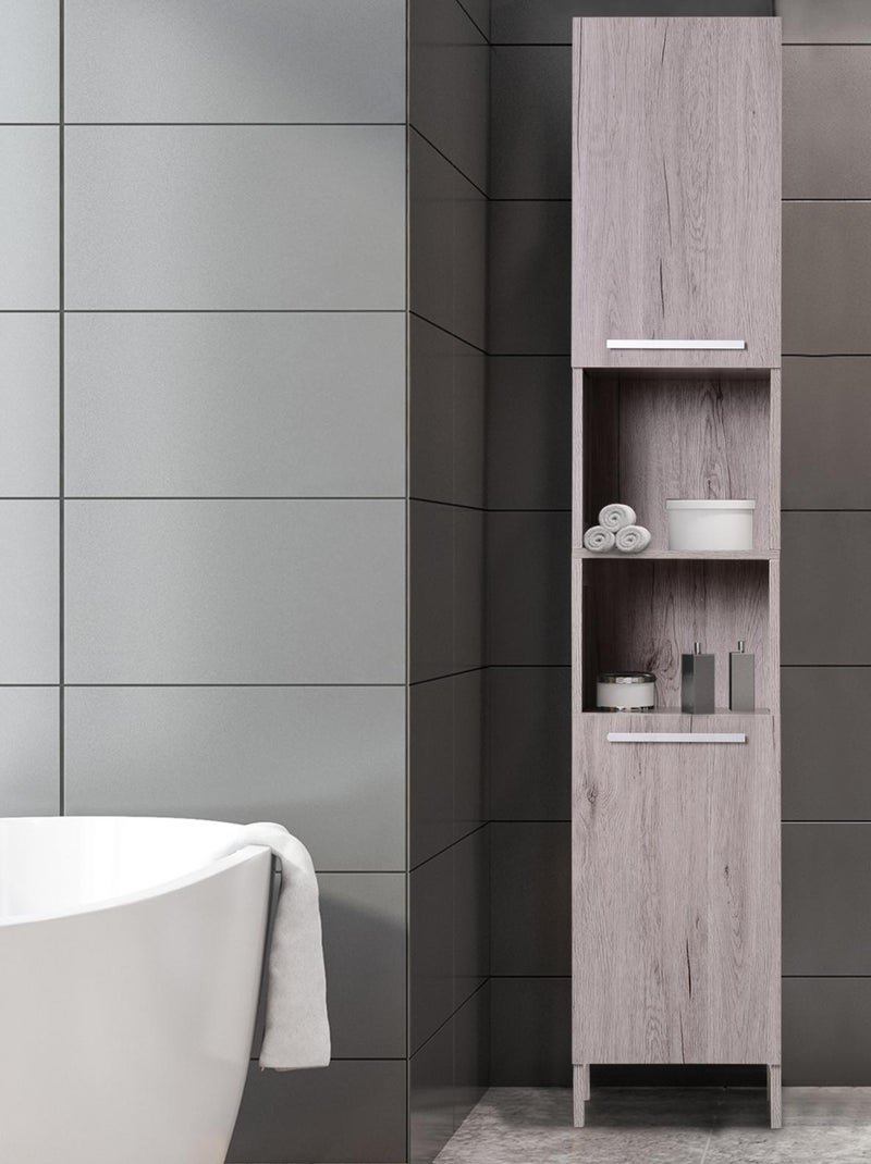 Meuble colonne rangement salle de bain 2 placards avec étagère + 2 niches gris Gris - Kiabi