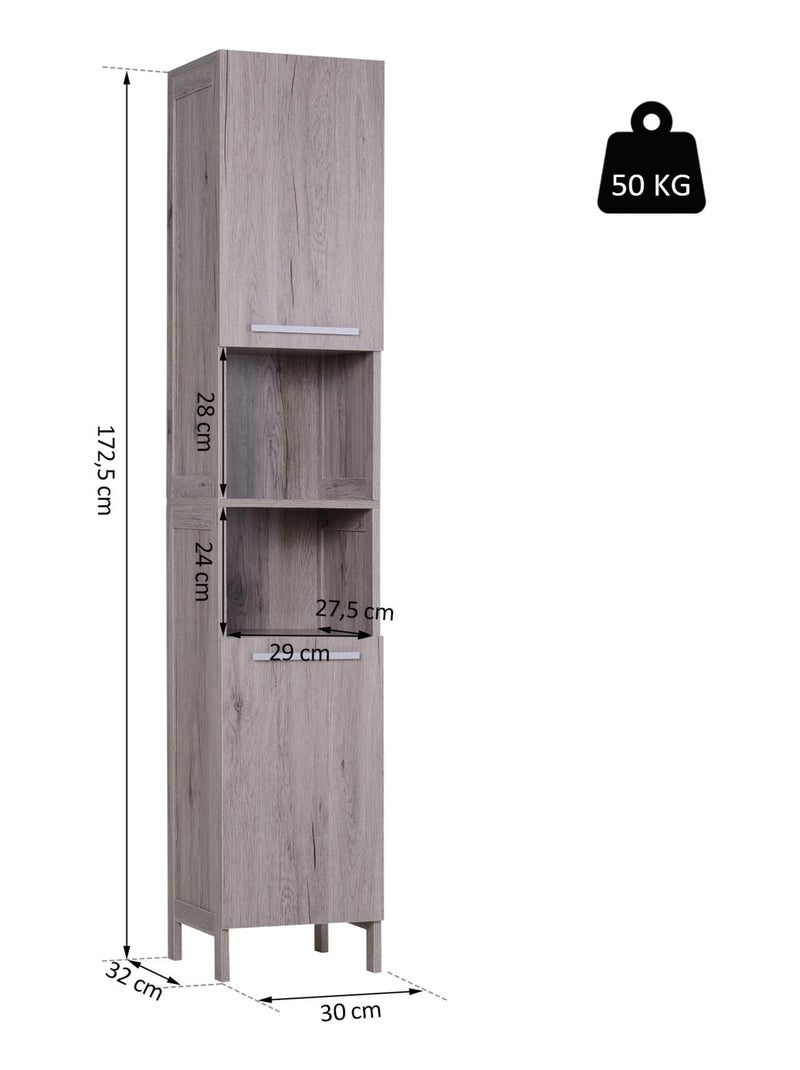 Meuble colonne rangement salle de bain 2 placards avec étagère + 2 niches gris Gris - Kiabi