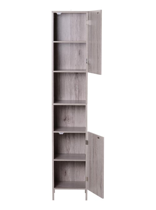 Meuble colonne rangement salle de bain 2 placards avec étagère + 2 niches gris - Kiabi Meuble colonne rangement salle de bain 2 placards avec étagère + 2 niches gris - Kiabi