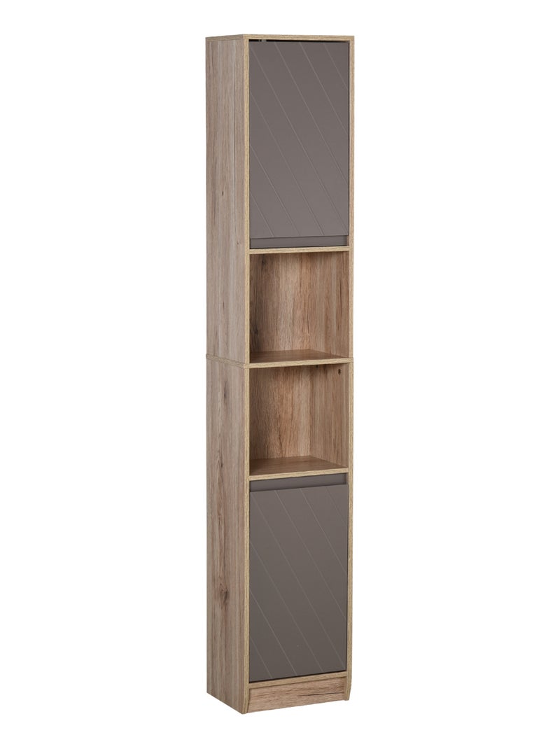 Meuble colonne rangement salle de bain 2 portes étagère 2 niches chêne clair gris Gris - Kiabi
