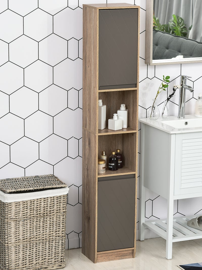 Meuble colonne rangement salle de bain 2 portes étagère 2 niches chêne clair gris Gris - Kiabi