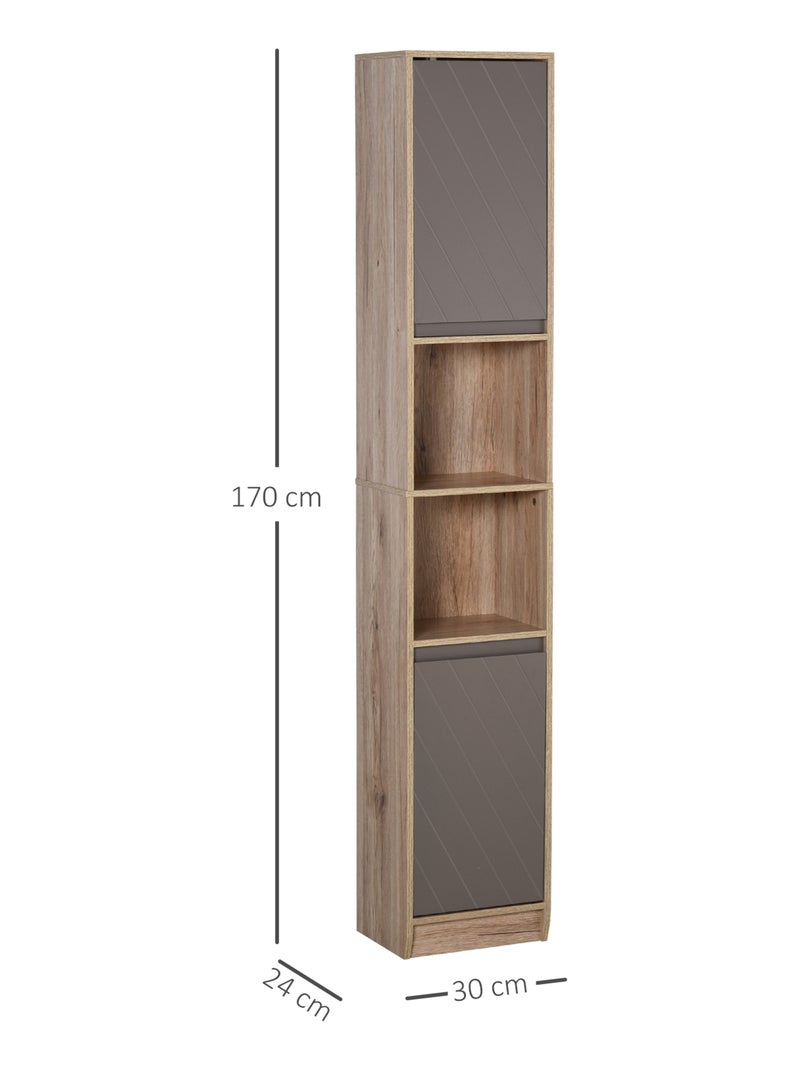 Meuble colonne rangement salle de bain 2 portes étagère 2 niches chêne clair gris Gris - Kiabi