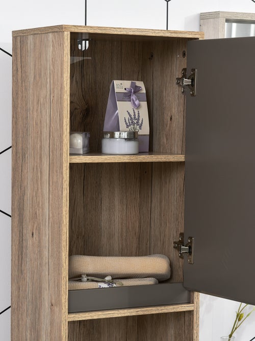 Meuble colonne rangement salle de bain 2 portes étagère 2 niches chêne clair gris - Kiabi