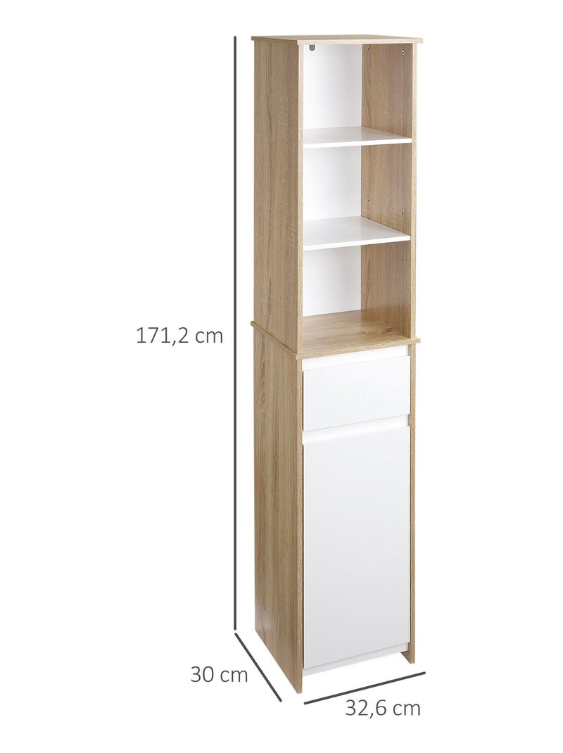 Meuble colonne rangement salle de bain 3 niches tiroir placard blanc aspect chêne clair Beige - Kiabi