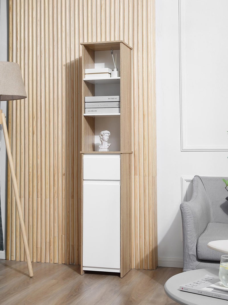 Meuble colonne rangement salle de bain 3 niches tiroir placard blanc aspect chêne clair Beige - Kiabi