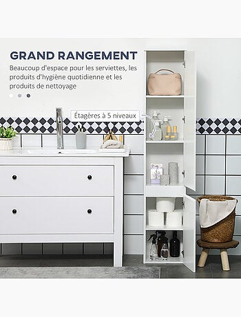 Meuble colonne rangement salle de bain 30 x 28 x 152,5 cm blanc