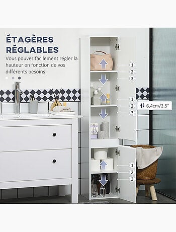 Meuble colonne rangement salle de bain 30 x 28 x 152,5 cm blanc