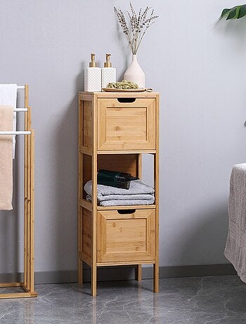 Meuble colonne rangement salle de bain bambou design cosy naturel