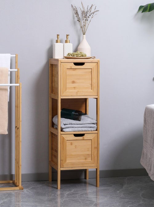 Meuble colonne rangement salle de bain bambou design cosy naturel - Kiabi Meuble colonne rangement salle de bain bambou design cosy naturel - Kiabi