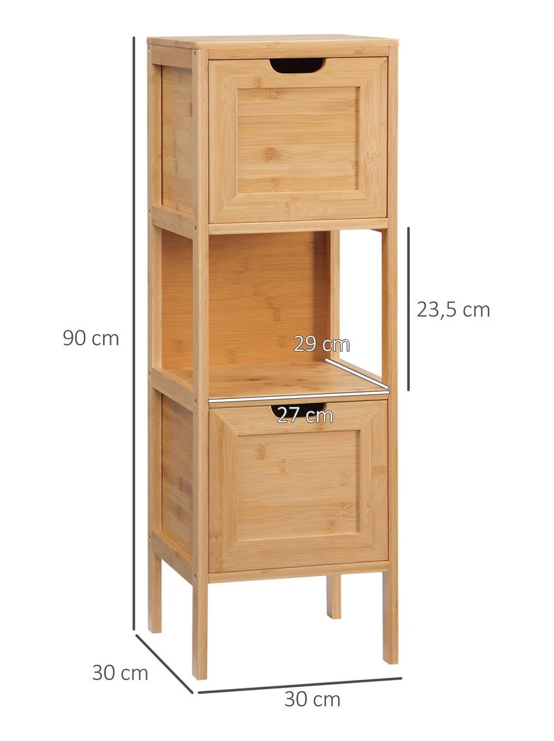Meuble colonne rangement salle de bain bambou design cosy naturel Beige - Kiabi