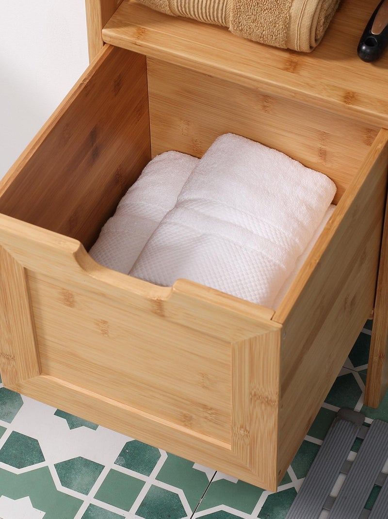 Meuble colonne rangement salle de bain bambou design cosy naturel Beige - Kiabi