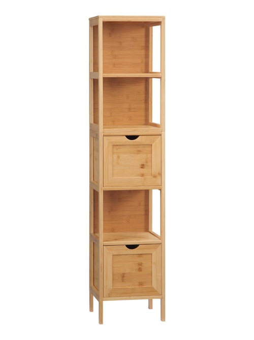Meuble colonne rangement salle de bain bambou design cosy naturel - Kiabi