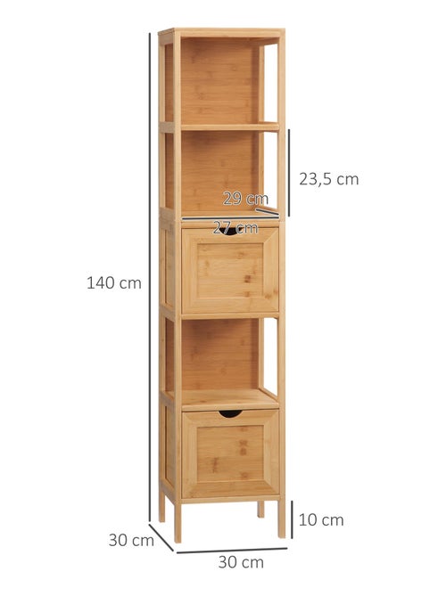 Meuble colonne rangement salle de bain bambou design cosy naturel - Kiabi