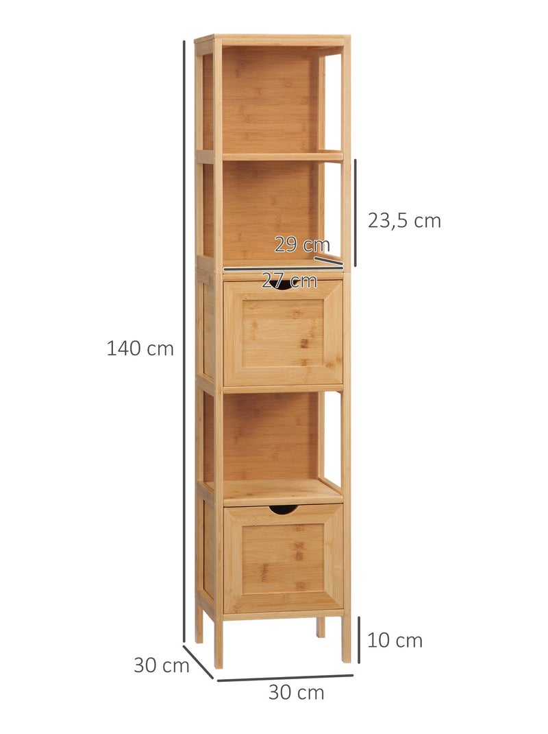 Meuble colonne rangement salle de bain bambou design cosy naturel Beige - Kiabi
