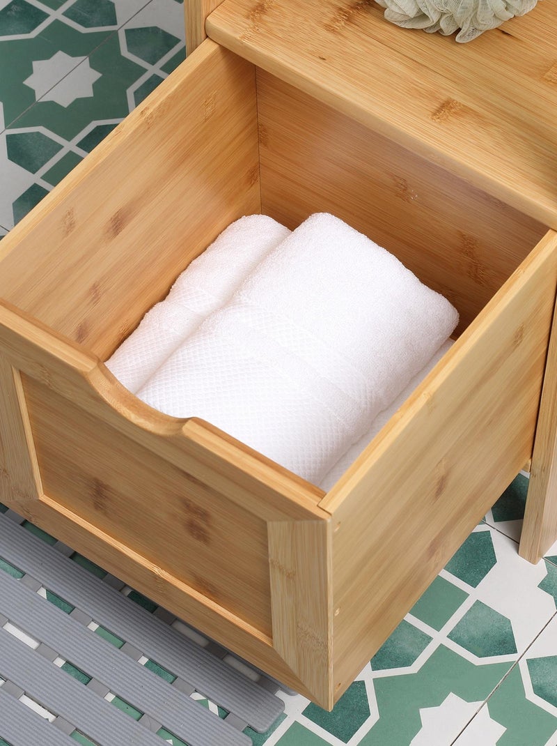 Meuble colonne rangement salle de bain bambou design cosy naturel Beige - Kiabi