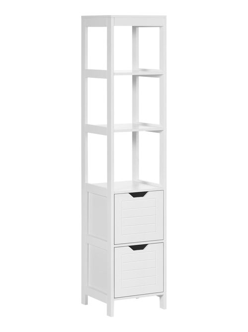 Meuble colonne rangement salle de bain H144 cm 2 tiroirs 3 étagères blanc - Kiabi