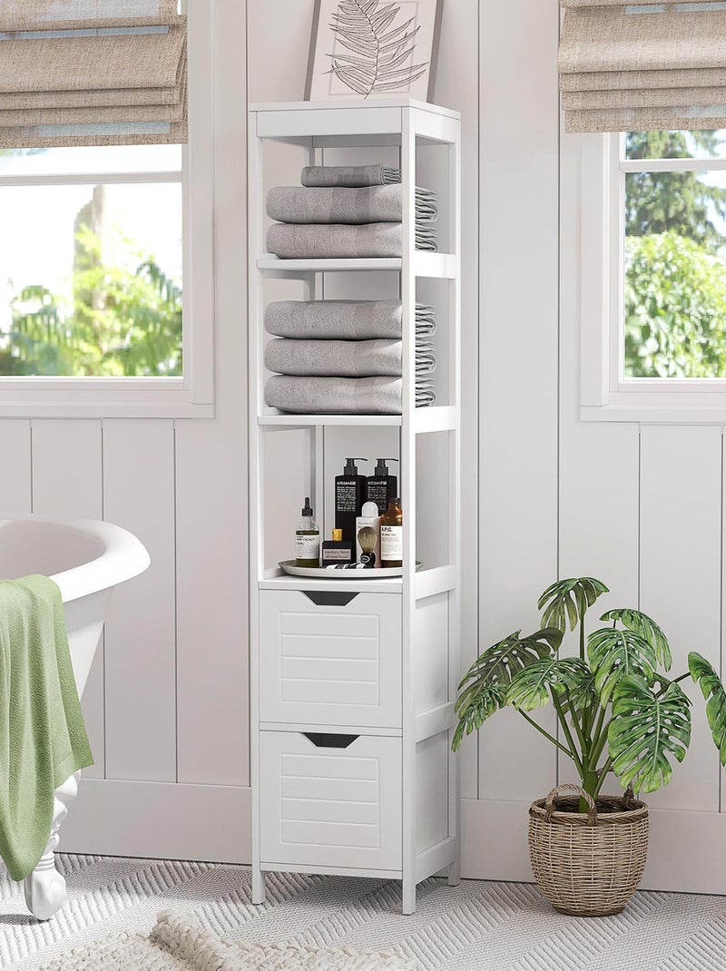 Meuble colonne rangement salle de bain H144 cm 2 tiroirs 3 étagères blanc Blanc - Kiabi