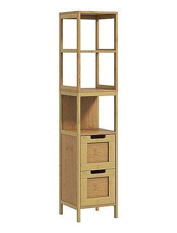 Meuble colonne rangement salle de bain MDF aspect bois clair bambou