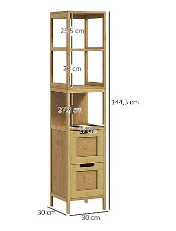 Meuble colonne rangement salle de bain MDF aspect bois clair bambou