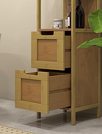Meuble colonne rangement salle de bain MDF aspect bois clair bambou