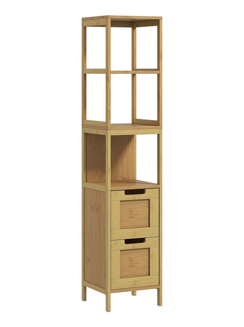 Meuble colonne rangement salle de bain MDF aspect bois clair bambou - Kiabi