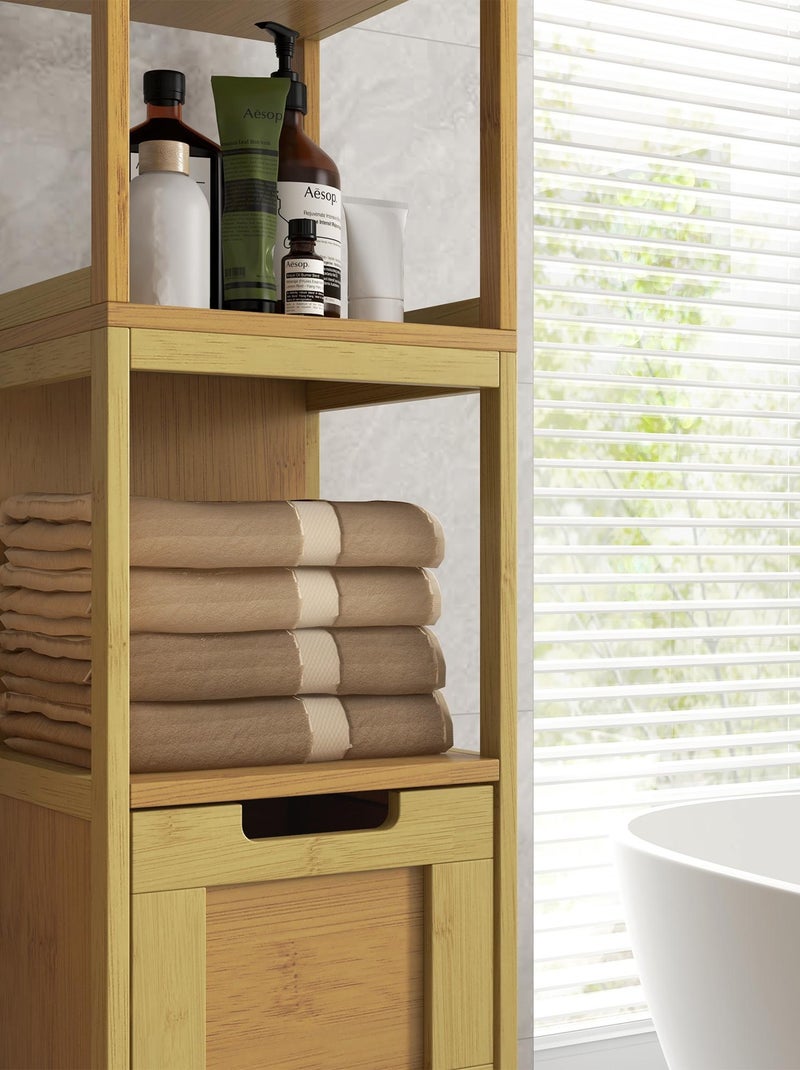 Meuble colonne rangement salle de bain MDF aspect bois clair bambou Beige - Kiabi