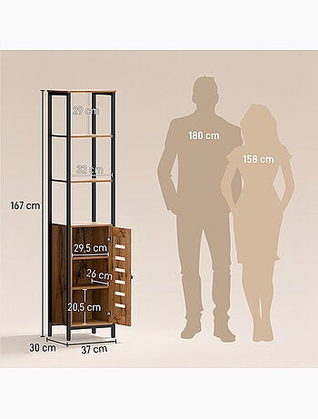 Meuble colonne rangement salle de bain style cosy acier noir aspect bois