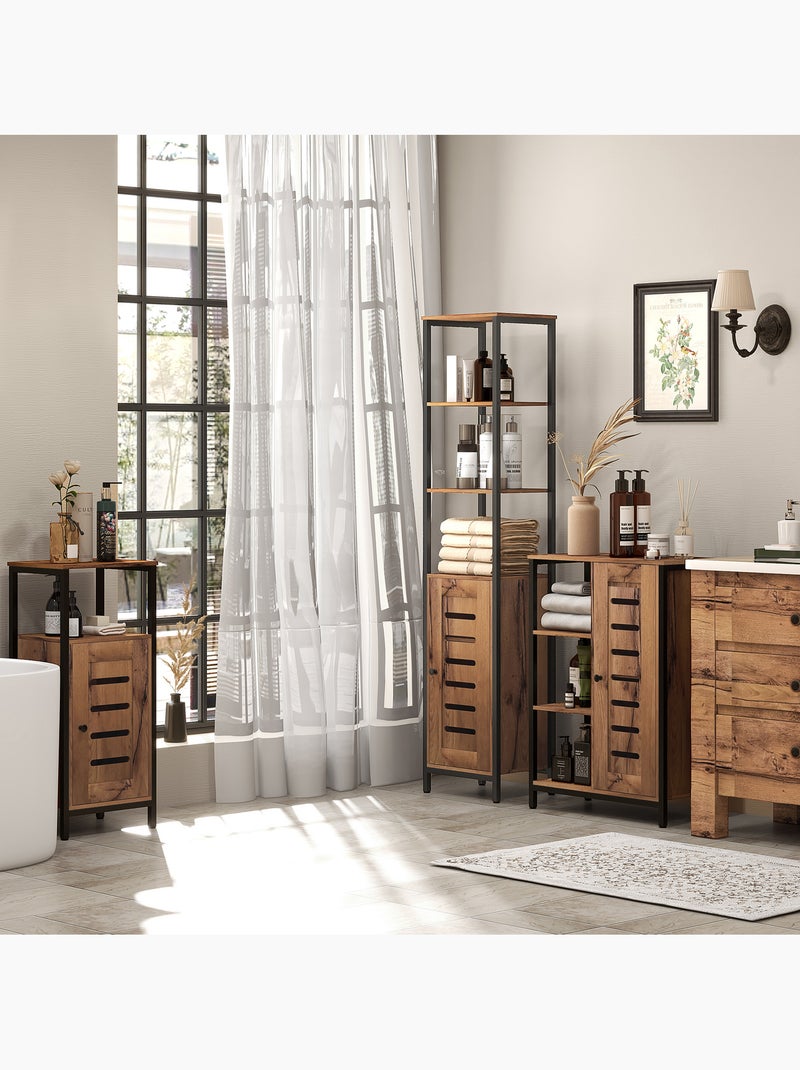 Meuble colonne rangement salle de bain style cosy acier noir aspect bois Marron - Kiabi