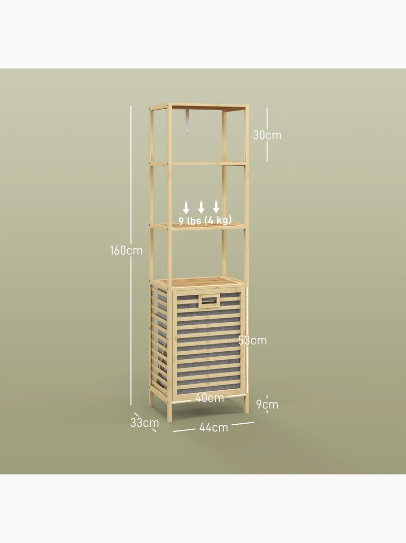 Meuble colonne salle de bain - 3 étagères, panier linge - tissu gris bambou verni Beige - Kiabi