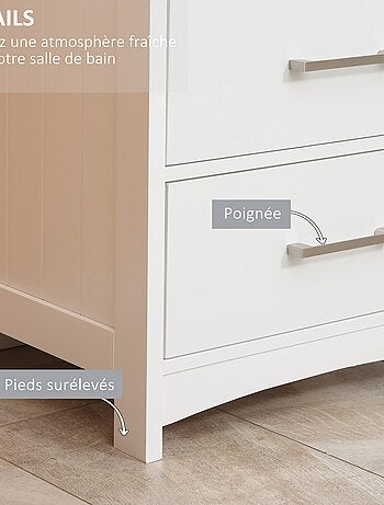 Meuble colonne salle de bain - 3 tiroirs, niche - blanc gris