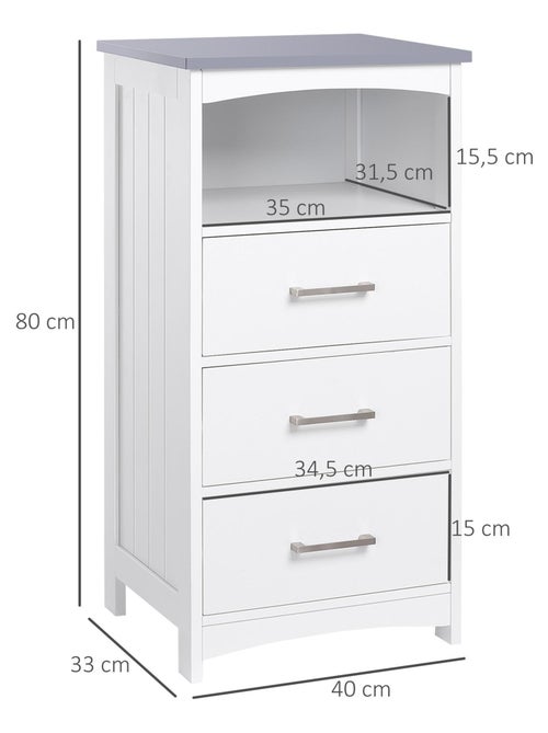 Meuble colonne salle de bain - 3 tiroirs, niche - blanc gris - Kiabi