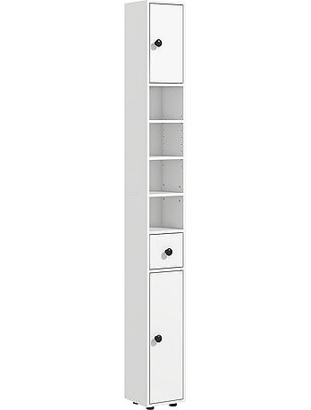 Meuble colonne salle de bain 2 portes 2 étagères 4 niches tiroir