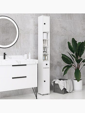 Meuble colonne salle de bain 2 portes 2 étagères 4 niches tiroir