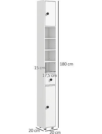 Meuble colonne salle de bain 2 portes 2 étagères 4 niches tiroir