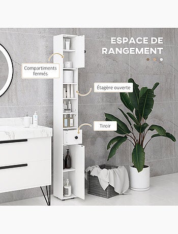 Meuble colonne salle de bain 2 portes 2 étagères 4 niches tiroir
