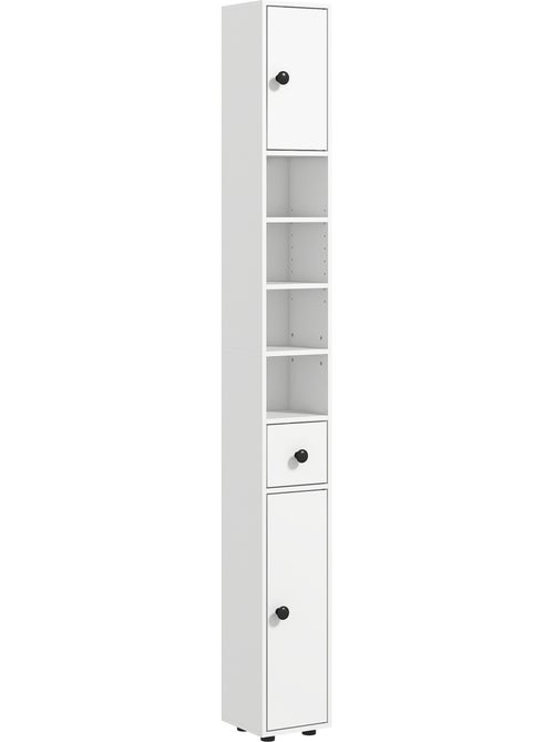 Meuble colonne salle de bain 2 portes 2 étagères 4 niches tiroir - Kiabi