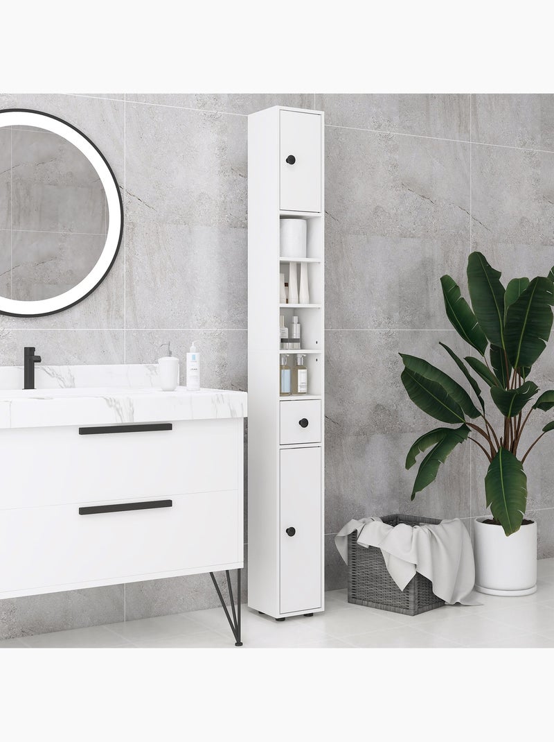 Meuble colonne salle de bain 2 portes 2 étagères 4 niches tiroir Blanc Blanc - Kiabi