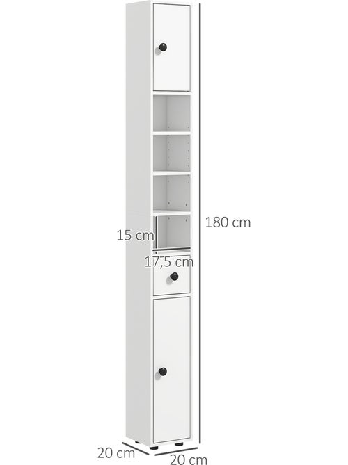 Meuble colonne salle de bain 2 portes 2 étagères 4 niches tiroir - Kiabi