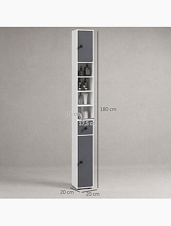 Meuble colonne salle de bain 2 portes 2 étagères 4 niches tiroir
