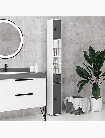 Meuble colonne salle de bain 2 portes 2 étagères 4 niches tiroir