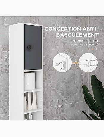Meuble colonne salle de bain 2 portes 2 étagères 4 niches tiroir